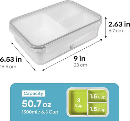 carrotez Food Storage Container with 3 Removable Compartments, Food Prep Container with Airtight Lids, Portion Control Container, Reusable, BPA Free, 6.3 Cup (1500ml)