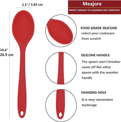 2 Pcs Silicone Spoons for Cooking Heat Resistant, Hygienic Design Cooking Utensi Mixing Spoons for Kitchen Cooking Baking Stirring Mixing Tools (Red)