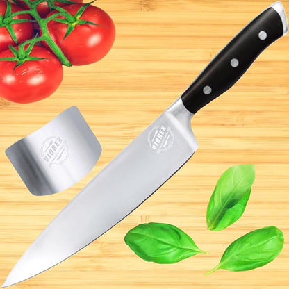 Pro Chef Knife - 8 inch Professional Kitchen Sharp German High Carbon Stainless Steel for Cutting Slicing Chopping - Ergonomic Handle and Gift Hand Guard Finger Protector.