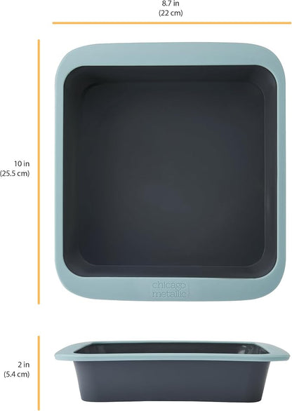 Chicago Metallic 8x8 Square Silicone Cake Pan, Blue - Nonstick Baking Pan for Brownies, Cakes and More, Wire-Reinforced Rim, Flexible, Oven Safe to 428F, Dishwasher Safe