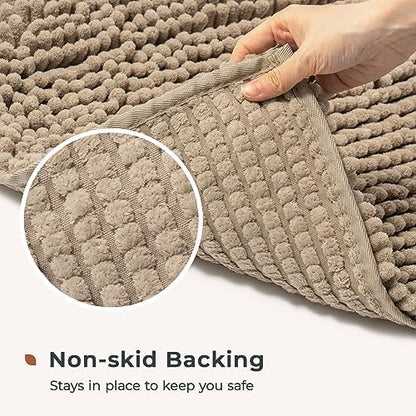 FRESHMINT Large Chenille Bathroom Rugs Mat 36"x24", Non-Slip Bath Mat for Bathroom Floor & BathTub, Washable Shower Shag Bath Rugs, Soft Fluffy Thick Water Absorbent Microfiber Shower Mat, Light Brown