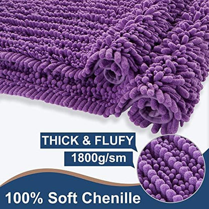 Luxury Chenille Lavender Bathroom Rugs Sets 2 Piece, Thickened Hot Melt Rubber Bottom Bath Mats for Bathroom Non Slip,Bath Rugs Quick Dry Machine Washable for Shower Mat (47"x17"+17"x24")