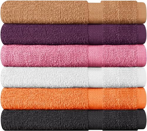 Towel and Linen Mart 100% Cotton 6 Pack Bath Towel Set, Quick Dry, Super Absorbent, Light Weight, Soft, (27 x 54 Pack of 6) (27 x 54 6 Pack, Plum, Pink, Beige, Grey, White, Peach)