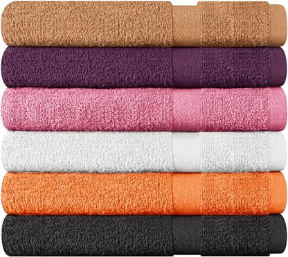 Towel and Linen Mart 100% Cotton 6 Pack Bath Towel Set, Quick Dry, Super Absorbent, Light Weight, Soft, (27 x 54 Pack of 6) (27 x 54 6 Pack, Plum, Pink, Beige, Grey, White, Peach)