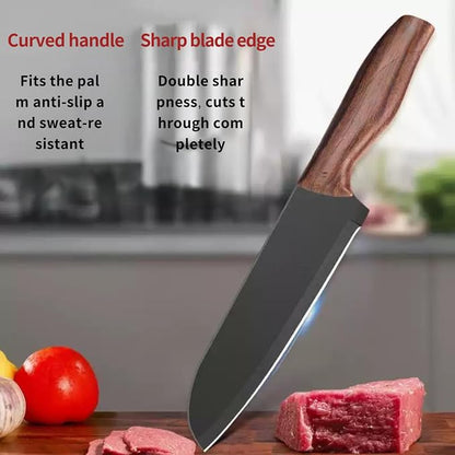 3-Piece Black Non-Stick Kitchen Knife Set, Rust Resistant Stainless Steel Chef Slicing Paring Knives, Comfort Wood Handle Cutlery for Home Camping BBQ, Housewarming Cooking Gift