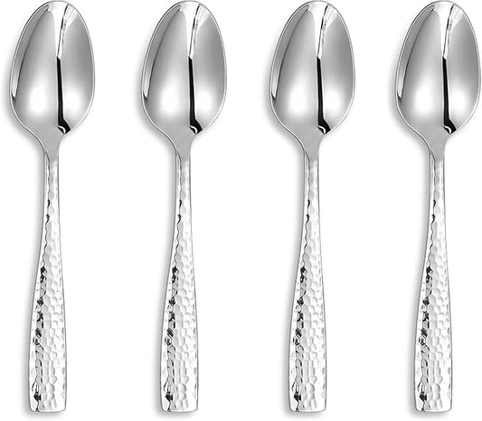 KEAWELL Premium 4-Piece Louis Hammered Spoons Set, 18/10 Stainless Steel, Set of 4, Fine Spoon Set with Squared Edge, Dishwasher Safe (6.4" Teaspoon)