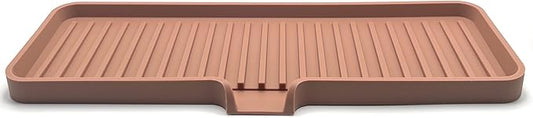 Silicone Soap Dish Tray and Sponge Holder with Drain Chute, Rectangular, Kitchen and Bathroom Sink Organizer (Mocha, 12"x4")