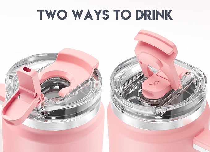 Meoky 40 oz Tumbler with Handle and Straw, Insulated Tumbler with Lid and Straw, Stainless Steel Travel Mug, Keeps Cold for 34 Hours, 100% Leak Proof, Fits in Car Cup Holder (Blush)