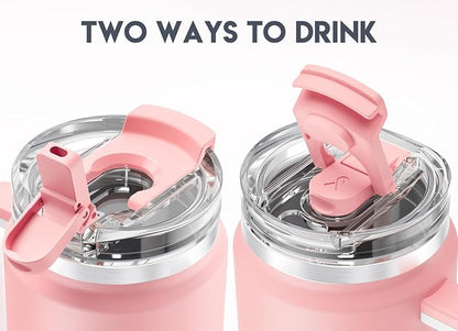 Meoky 40 oz Tumbler with Handle and Straw, Insulated Tumbler with Lid and Straw, Stainless Steel Travel Mug, Keeps Cold for 34 Hours, 100% Leak Proof, Fits in Car Cup Holder (Blush)