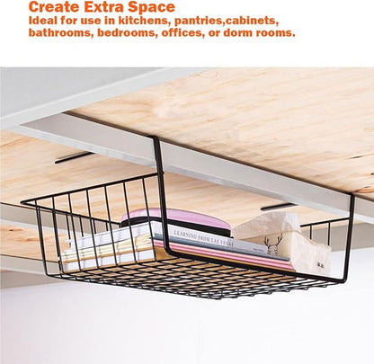 Under Shelf Storage Basket, Hanging Shelf Basket Slides Under Shelves for Storage Metal Under Cabinet Shelf Basket Organizer for Kitchen Pantry Desk Bookshelf (Black Pack of 4)