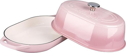 VORRINGARD Enameled Cast Iron Dutch Oven Pot with Dome Lid, Oval Bread Oven for Homemade Sourdough Bread Baking, Oven Safe up to 500°F, 6 Quart, Pink