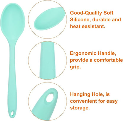 HARFINGTON 2Pcs Silicone Spoons, Heat Resistant Kitchen Cooking Utensil Spoon for Cooking, Mixing, Stirring and Serving, Green