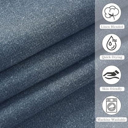 KGORGE Linen Fabric Shower Curtain Sets for Bathroom-Button Hole Waterproof Lightweight Washable Privacy Shower Curtains for Bathtub with 12 Metal Hooks, W72 x L84 inches, Navy Blue, 1 Panel