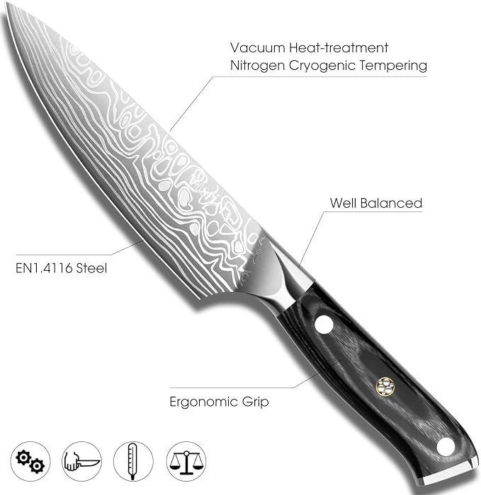 MOSFiATA Chef Knife, 6 Inch Sharp Kitchen Knife High Carbon German EN1.4116 Stainless Steel Cooking Knife, Chopping Knife Kitchen Knives with Ergonomic Handle, Gift Box