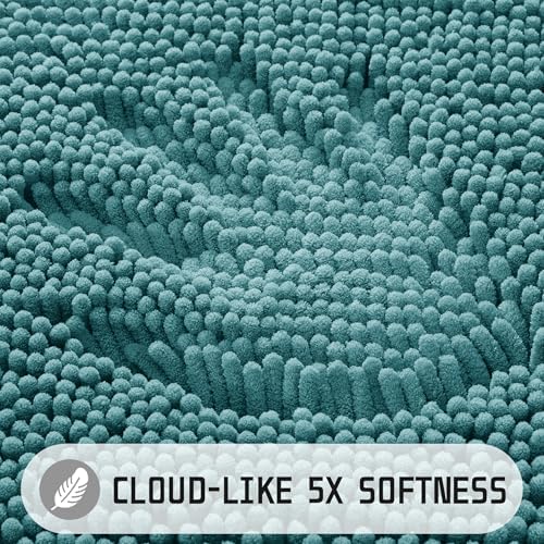 Yimobra Washable Bathroom Rugs, Super Soft & Absorbent Chenille Bath Mat for Floor & Carpet, Quick Dry Non Slip Bath Mat for Tub Shower, 24" x 17",Teal Blue
