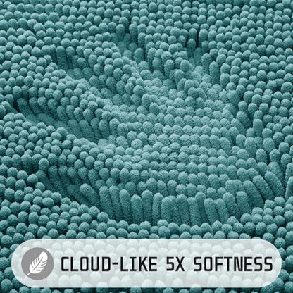 Yimobra Washable Bathroom Rugs, Super Soft & Absorbent Chenille Bath Mat for Floor & Carpet, Quick Dry Non Slip Bath Mat for Tub Shower, 24" x 17",Teal Blue