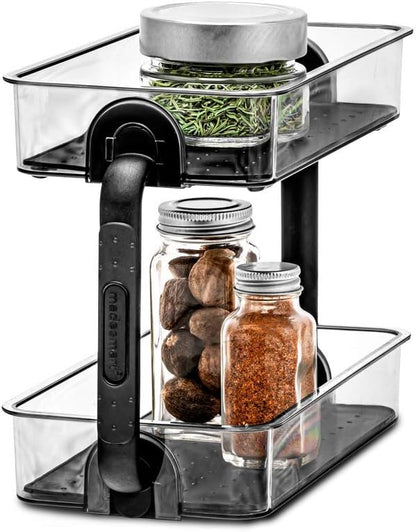 madesmart Tiered Spice Organizer, 8 Jars for Kitchen Essentials, Maximizes Vertical Storage for Salt, Pepper, Cayenne, Soft-Grip Lining, Dual Handles, Carbon