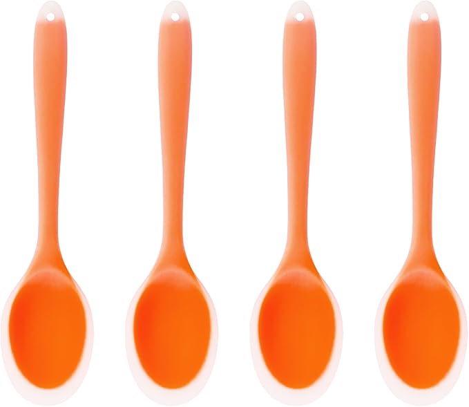 4Pcs Silicone Cooking Spoon, Heat-Resistant Nonstick Silicone Spoon for Stirring, Mixing, Cooking, Baking and Daily Use(Orange)