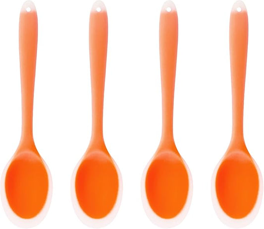4Pcs Silicone Cooking Spoon, Heat-Resistant Nonstick Silicone Spoon for Stirring, Mixing, Cooking, Baking and Daily Use(Orange)