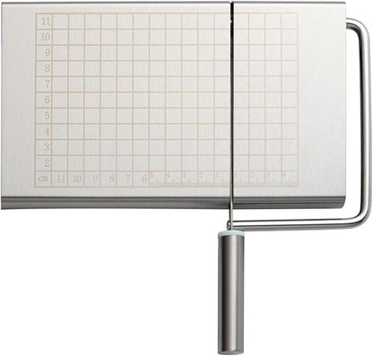 Multipurpose Stainless Steel Cheese Cutter, Bread Slicers with Precision Grid Scale and Anti Slip Base for Block Cheese, Butter, Bread, Sausages, Fruits, Kitchen Gadget Cheese Cutting Board