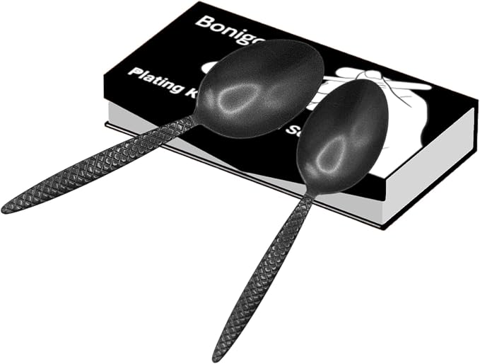 Kunz Spoons - 2 Pack Professional Chef Spoon Set for Basting, Plating, Quenelle, Serving, Sauces| Vintage-inspired 8" & 9" Spoon Set| Culinary Plating Tools with Non-Slip Grip (Matte Black)