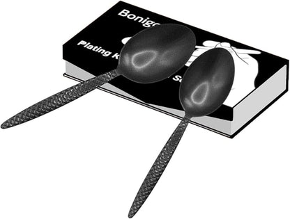 Kunz Spoons - 2 Pack Professional Chef Spoon Set for Basting, Plating, Quenelle, Serving, Sauces| Vintage-inspired 8" & 9" Spoon Set| Culinary Plating Tools with Non-Slip Grip (Matte Black)