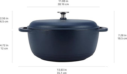 Amazon Basics Enameled Cast Iron Dutch Oven Pot with Lid, Round, Dual Handles, Heavy-Duty, Oven Safe for Stews, Roasting, Baking,6-Quart, Matte Navy