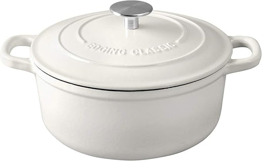 EDGING CASTING Cast Iron Dutch Oven With Lid Round Pot Enameled Covered for Bread Baking, 7 Quart, White