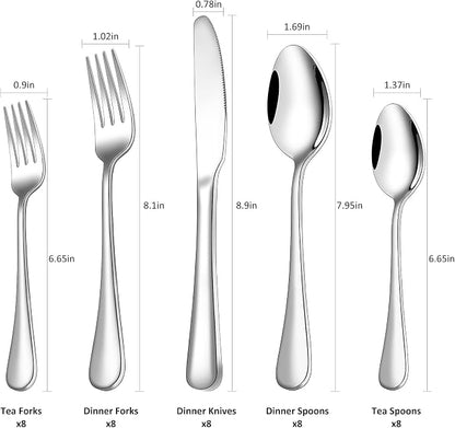 Silverware Set for 8,SANLUNS 40-Pieces Heavy Duty Stainless Steel Flatware Utensils Cutlery Set, Steak Knife/Spoons/Forks, Wedding Housewarming Gift Service for 8,Mirror Polished, Dishwasher Safe