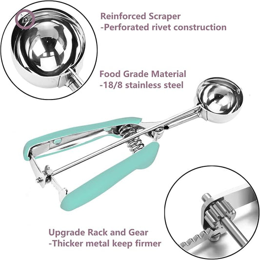 Cookie Scoop, 18/8 Stainless Steel Cookie Scooper, Mini Cookie Scoops for Baking, 1Tsp/5ml/ 0.17oz Tbsp Cookie Dough Scoop, Melon Scooper with Trigger Release, Cookie Scooper for Baking(Mint Green)