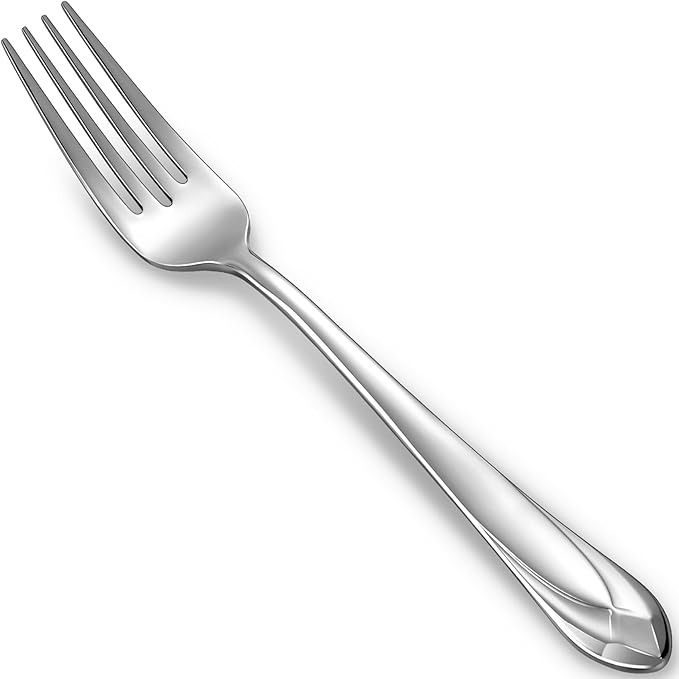 KEAWELL Premium Astra 4-Piece 8.3 inch Dinner Fork Set – 18/10 Stainless Steel Mirror-Finished Silverware with Diamond-Faceted Handles, Comfortable Grip and Dishwasher Safe (4, Dinner Forks)