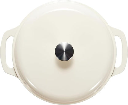 Amazon Basics Enameled Cast Iron Dutch Oven Pot with Lid, Round, Dual Handles, Heavy-Duty, Oven Safe for Stews, Roasting, Baking, 7.3-Quart, White