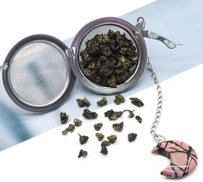 5 Pcs Tea Filter Stainless Steel with Moon Crystal Energy Stone Tea Strainers with Fine Mesh Extend Chain Hook Tea Ball Infuser for Loose Tea Leaves Spices Seasonings