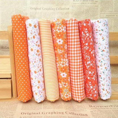 7Pcs Orange Cotton/Polyester Fabric Bundle Squares Patchwork DIY Sewing Scrapbooking Quilting Floral Dot Pattern Fabric 10" x 10" (25cm x 25cm) Arts, Crafts and Sewing