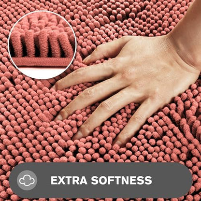 Coral Bathroom Rugs Sets 2 Piece – Absorbent and Washable Bath Mat, Non-Slip, Thick Soft Chenille Bath Rugs for Bathroom, Shower, Sink - 17" x 24"+20" x 32"