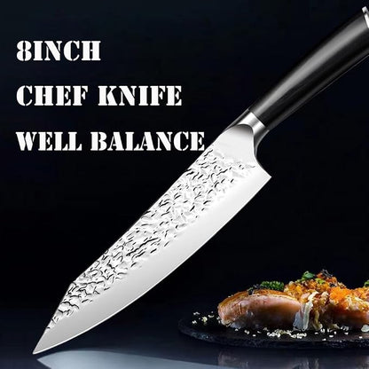 Chef Knife Starter 8 inch Super Sharp Chef's Knife Home Cook Kitchen Knife Premium Carbon Stainless Steel Universal knife with Ergonomic Wooden Handle in Gift Box