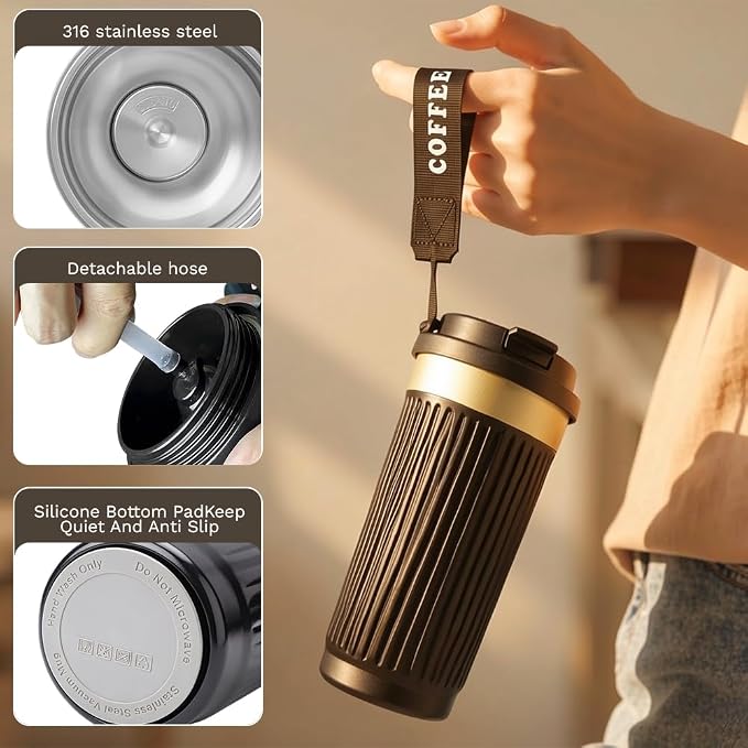 SPLMIFA Vacuum-Insulated Stainless Steel Travel Coffee Mug, Leak-Proof Reusable Coffee Cup with Lid-Keeps Drinks Hot & Cold for Hours, Durable Double Wall Tumbler for Men & Women (5th-Black, 18OZ)