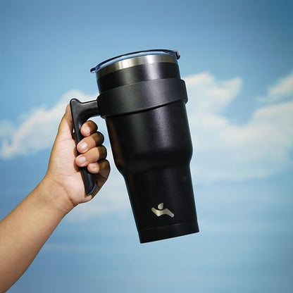Konokyo 30 oz Tumbler with Handle and 2 Straw 2 Lid, Insulated Water Bottle Stainless Steel Vacuum Cup Reusable Travel Mug,Black