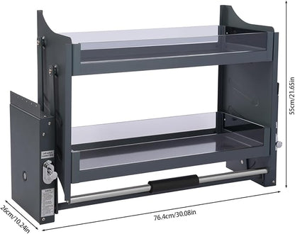 Pull Down Shelf for Kitchen Upper Cabinet,2-Tier Pull Down Cabinet Organizer,Pull-Down Shelf for Kitchen Upper Cabinets,26.4 Lbs Load Capacity (30.08 * 10.24 * 21.65in)
