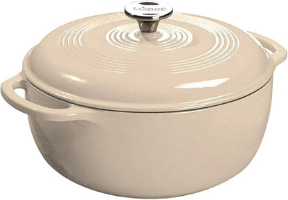 Lodge Essential Enamel Cast Iron Dutch Oven with Lid 7.5 Quart - Oven-Safe Enamel Cookware up to 500° F - Heat-Retaining Braising & Roasting Pot - Non-Toxic Cookware - Sandalwood
