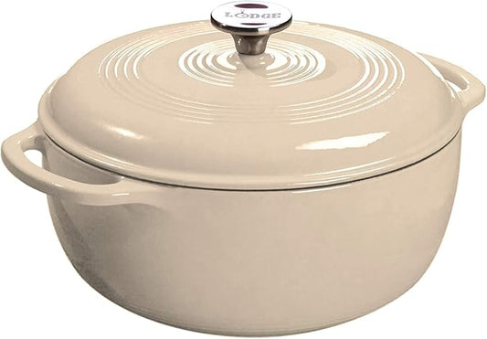 Lodge Essential Enamel Cast Iron Dutch Oven with Lid 7.5 Quart - Oven-Safe Enamel Cookware up to 500° F - Heat-Retaining Braising & Roasting Pot - Non-Toxic Cookware - Sandalwood