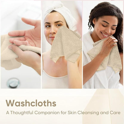 HOMEXCEL Microfiber Washcloths 12 Pack, Highly Absorbent and Soft Face Towel, Multi-Purpose Wash Cloths for Bathroom, Gym, Hotel, Spa and Kitchen, Multicolor 12x12 Inch, Brown