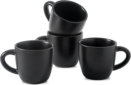 HASENSE 7OZ Espresso Cups,Ceramic Cappuccino Cups Set of 4 with Handle, Demitasse Cups Set for Double shot, Latte, Americano, Cafe Mocha and Tea, Espresso Cups for Home and Office, Black