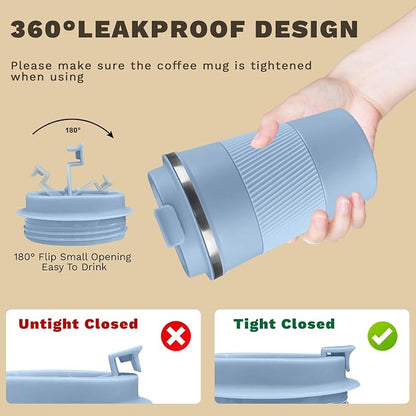 SPLMIFA Vacuum-Insulated Stainless Steel Travel Coffee Mug, Leak-Proof Reusable Coffee Cup with Lid - Keep Hot & Cold Drinks for Hours, Durable Insulated Tumbler for Men & Women(3rd-Light Blue, 12OZ)
