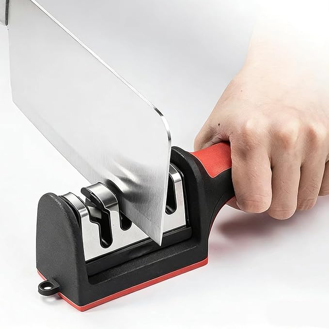 4-in-1 Kitchen Knife Accessories: 3-Stage Knife Sharpener Helps Repair, Restore, Polish Blades and Cut-Resistant Glove (Black), for Kitchen Chef Knives & Scissor