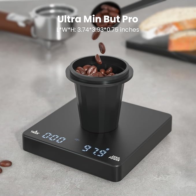 Maestri House S1 Mini Espresso Coffee Scale with Timer, 2kg/0.1g Precision Shot Scale, Rechargeable Digital Scale for Espresso & Pour Over Coffee-Black