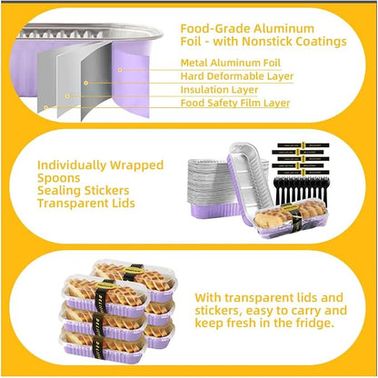 Lavender Purple Mini Loaf Pans with Lids & Spoons, 30 Count 6.8oz Disposable Aluminum Foil Cake Pans, Mini Cake Containers & Baking Tins for Desserts, Party Favors, Baking & Gift Packaging
