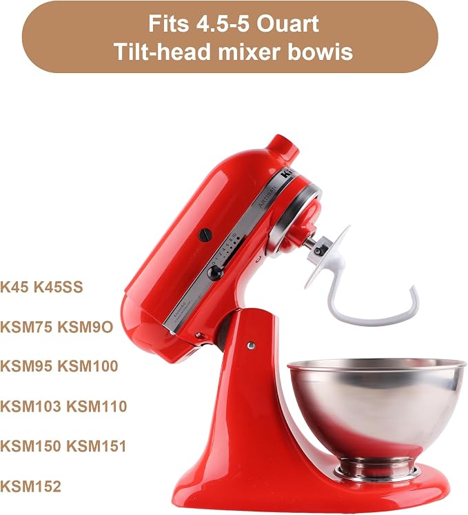 MEET JUICE K45DH Coated C-Shaped Dough Hook for KitchenAid Tilt-Head Stand Mixers, Fits 4.5–5 Quart Bowls, Compatible with K45, K45SS, KSM90, KSM110, KSM150, Not Compatible with Bowl-Lift Models