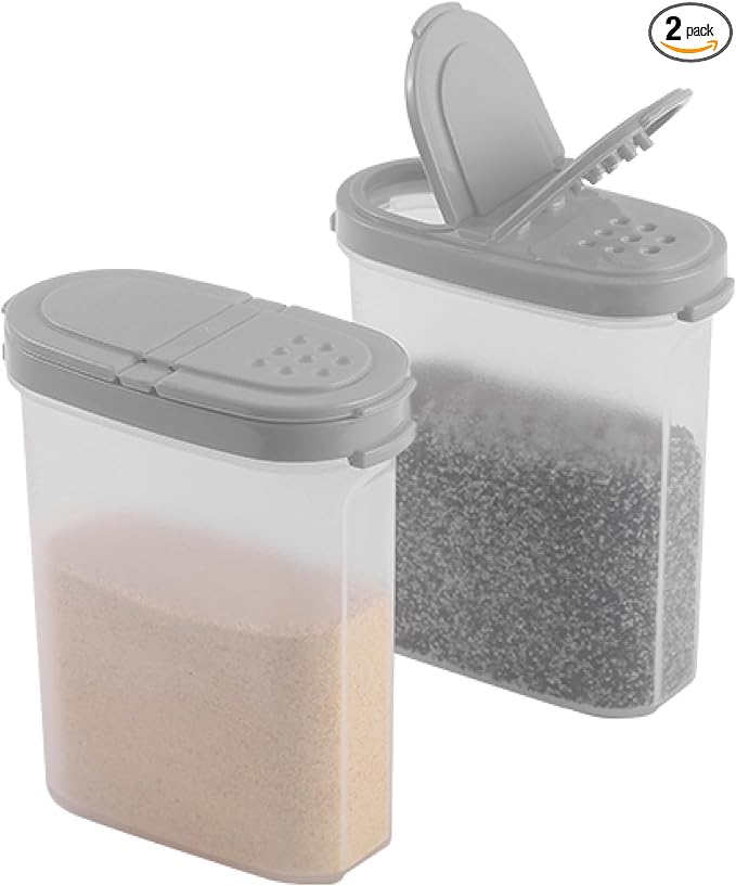 SIGNORA WARE Spice Jars with Lids - 8 oz Refillable Empty Airtight Spice/Seasoning Containers Set -2 in 1 Pour/Sift Shaker Lids Clear Plastic Spice/Seasoning Organizer Kitchen/Travel 2 pk