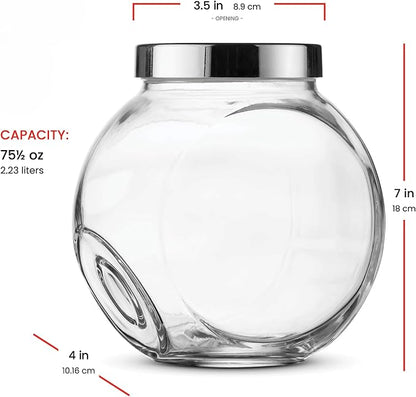 Bormioli Rocco Pandora Glass Jar with Metal Lid 75.5 oz - Airtight Storage Container for Snacks, Candy & Dry Foods - Versatile Kitchen & Pantry Organizer - Durable Clear Glassware